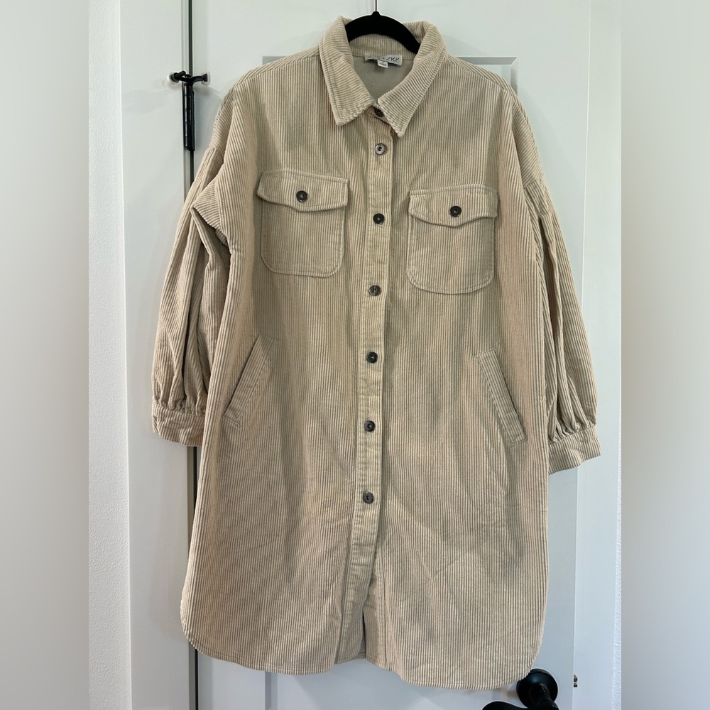 She + Sky Beige Corduroy Longline Button-Front Trench Coat